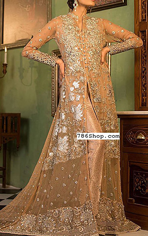  Peach Chiffon Suit | Pakistani Party Wear Dresses- Image 1