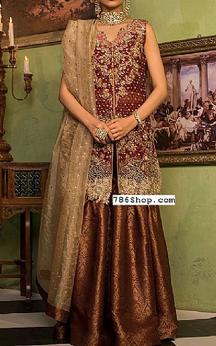  Maroon Chiffon Suit | Pakistani Party Wear Dresses- Image 1