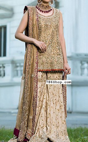  Fawn Chiffon Suit | Pakistani Wedding Dresses- Image 1