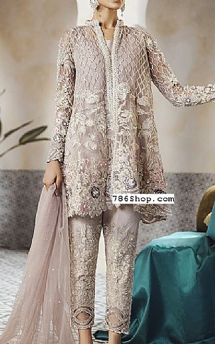  Sand Grey Chiffon Suit | Pakistani Party Wear Dresses- Image 1