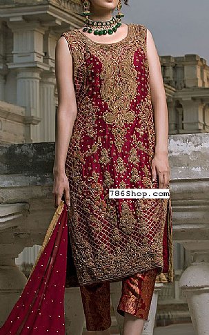  Magenta Chiffon Suit | Pakistani Party Wear Dresses- Image 1