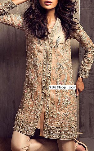  Peach Chiffon Suit | Pakistani Party Wear Dresses- Image 1