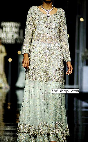  Light Sea Green Chiffon Suit | Pakistani Party Wear Dresses USA- Image 1