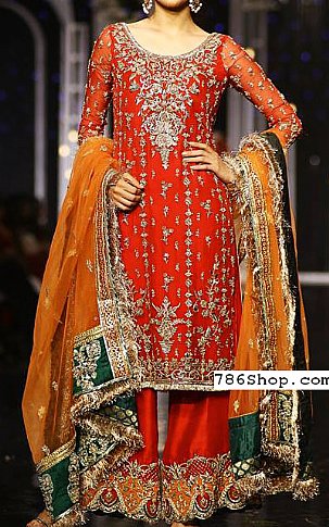 Red Crinkle Chiffon Suit | Pakistani Party Wear Dresses