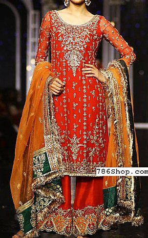  Red Chiffon Suit | Pakistani Party Wear Dresses- Image 1