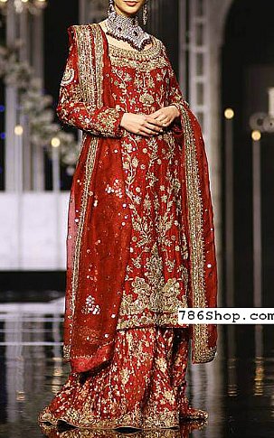  Red Chiffon Suit | Pakistani Wedding Dresses- Image 1