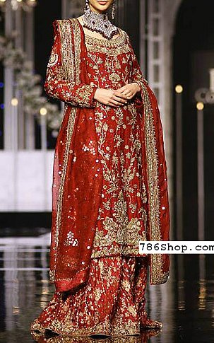  Red Chiffon Suit | Pakistani Wedding Dresses USA- Image 1