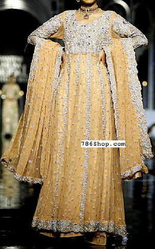  Golden Jamawar Suit | Pakistani Party Wear Dresses- Image 1