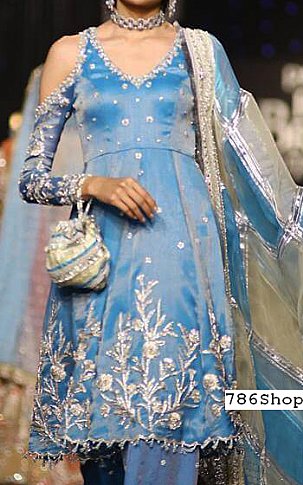  Turquoise Silk Suit | Pakistani Party Wear Dresses USA- Image 1