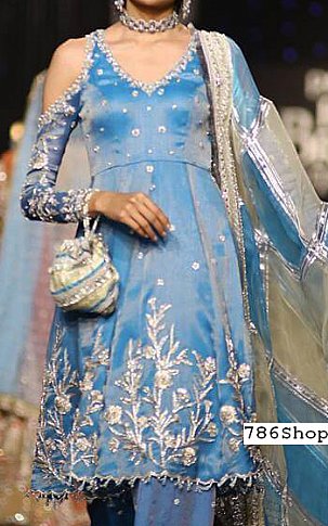  Turquoise Silk Suit | Pakistani Party Wear Dresses- Image 1