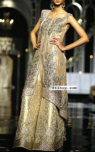  Tan/Gold Chiffon Suit | Pakistani Party Wear Dresses- Image 1