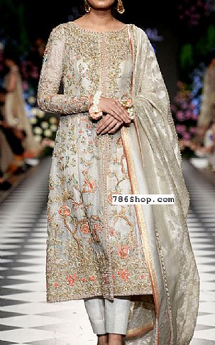  Light Grey Chiffon Suit | Pakistani Party Wear Dresses- Image 1