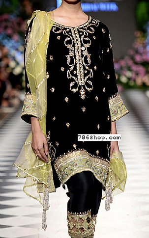  Black Velvet Suit | Pakistani Party Wear Dresses- Image 1