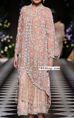  Peach Chiffon Suit | Pakistani Party Wear Dresses- Image 1