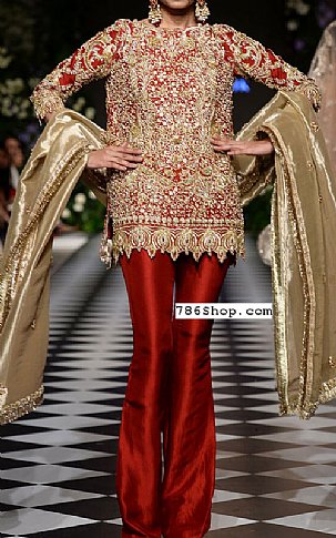  Red Chiffon Suit | Pakistani Party Wear Dresses- Image 1