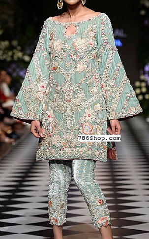  Sea Green Chiffon Suit | Pakistani Party Wear Dresses- Image 1