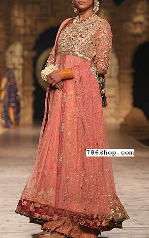  Tea Pink Jamawar Chiffon Suit | Pakistani Party Wear Dresses USA- Image 1