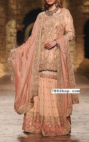  Peach Chiffon Suit | Pakistani Wedding Dresses- Image 1