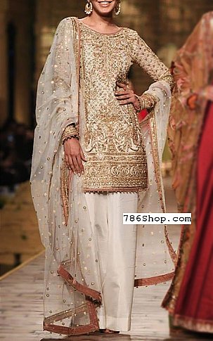  Off-white Chiffon Suit | Pakistani Party Wear Dresses- Image 1