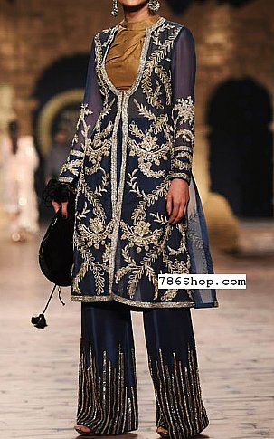  Navy Blue Chiffon Suit | Pakistani Party Wear Dresses- Image 1