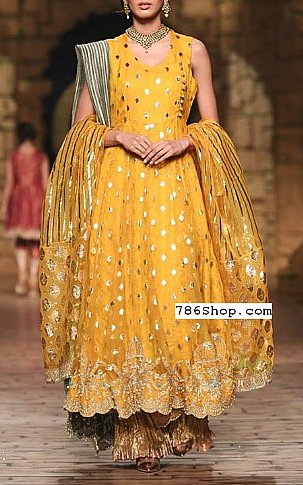  Yellow Chiffon Suit | Pakistani Party Wear Dresses- Image 1