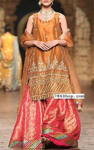  Bronze/Pink Chiffon Suit | Pakistani Party Wear Dresses- Image 1