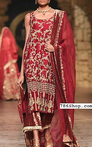  Maroon Silk Suit | Pakistani Party Wear Dresses- Image 1