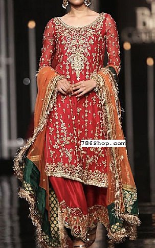  Red Chiffon Suit | Pakistani Party Wear Dresses- Image 1