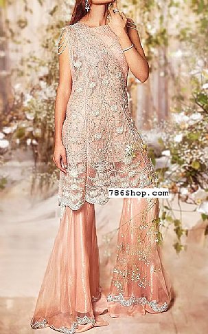  Peach Chiffon Suit | Pakistani Party Wear Dresses- Image 1