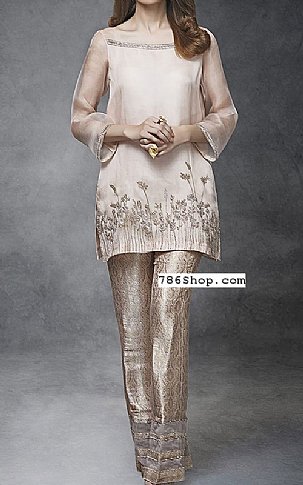  Ivory/Beige Chiffon Suit | Pakistani Party Wear Dresses- Image 1