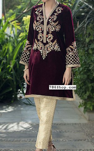  Magenta Velvet Suit | Pakistani Party Wear Dresses- Image 1