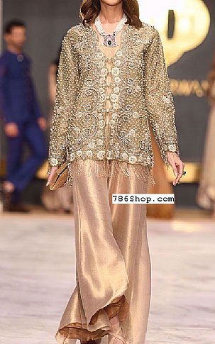  Fawn Chiffon Suit | Pakistani Party Wear Dresses- Image 1