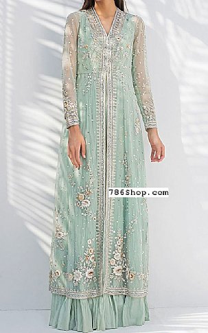  Light Turquoise Chiffon Suit | Pakistani Party Wear Dresses USA- Image 1