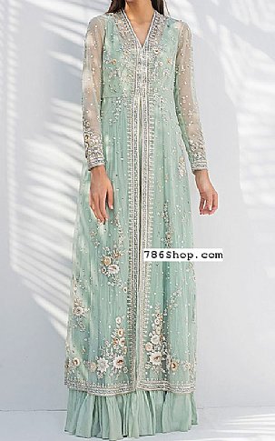  Light Turquoise Chiffon Suit | Pakistani Party Wear Dresses- Image 1