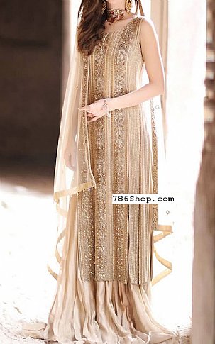  Light Golden Chiffon Suit | Pakistani Party Wear Dresses- Image 1