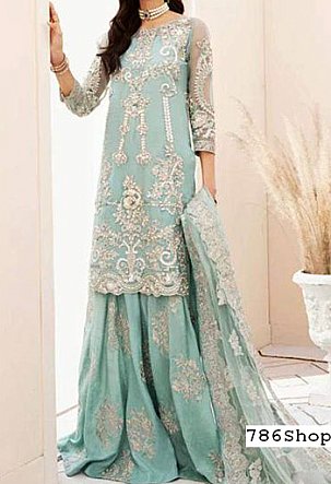  Light Turquoise Chiffon Suit | Pakistani Wedding Dresses- Image 1