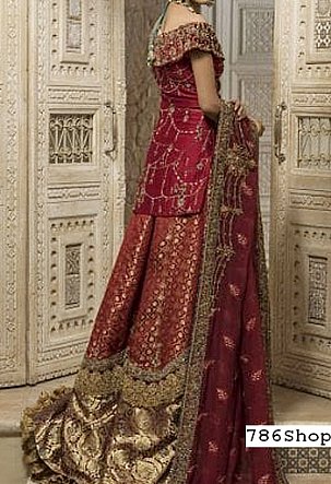  Maroon Silk Chiffon Suit | Pakistani Wedding Dresses- Image 2