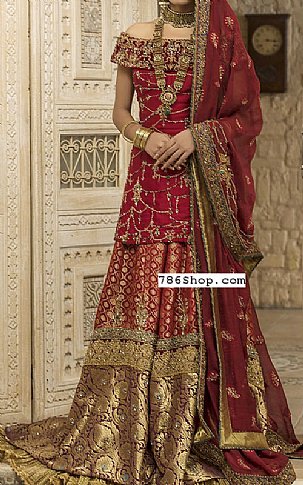  Maroon Silk Chiffon Suit | Pakistani Wedding Dresses- Image 1