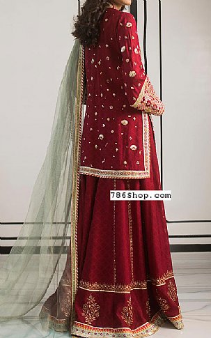  Maroon Jacquard Suit | Pakistani Party Wear Dresses- Image 2