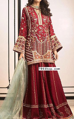  Maroon Jacquard Suit | Pakistani Party Wear Dresses- Image 1