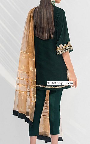  Bottle Green Velvet Suit | Pakistani Party Wear Dresses- Image 2