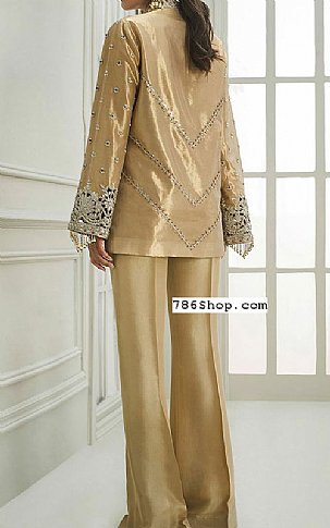  Golden Tissue Silk Suit | Pakistani Party Wear Dresses- Image 2