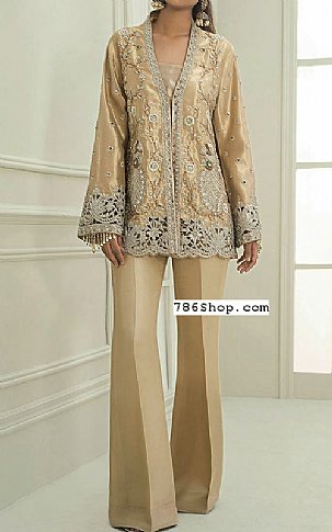  Golden Tissue Silk Suit | Pakistani Party Wear Dresses- Image 1