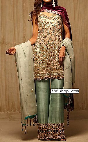  Pistachio Green Chiffon Suit | Pakistani Party Wear Dresses- Image 1