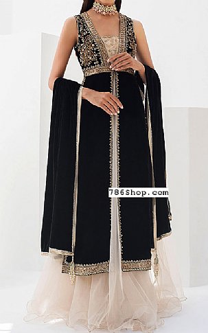  Black Velvet Suit | Pakistani Party Wear Dresses USA- Image 1