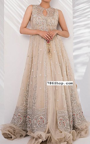  Light Golden Chiffon Suit | Pakistani Wedding Dresses- Image 1