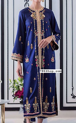  Blue Jamawar Suit | Pakistani Party Wear Dresses USA- Image 1