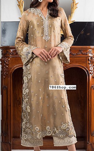  Tan Tissue Suit | Pakistani Party Wear Dresses- Image 1