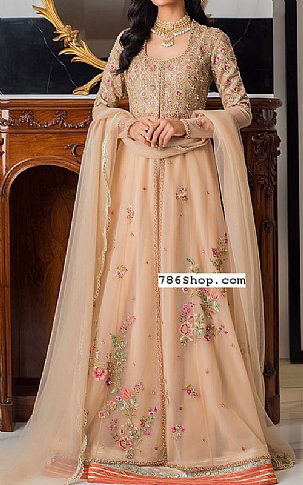  Light Golden Net Suit | Pakistani Party Wear Dresses- Image 1