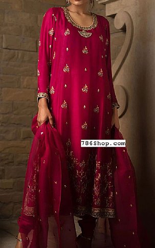  Crimson Chiffon Suit | Pakistani Party Wear Dresses- Image 1